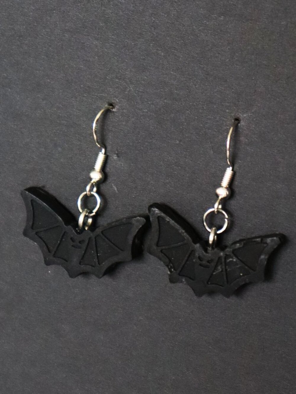 🧡 Black Recycled Plastic Halloween Bat Dangle Earrings